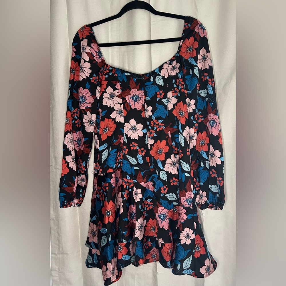 NWT City Studio Dark Floral Print Mini Ruffle Dress Tunic Milkmaid Fairy Grunge